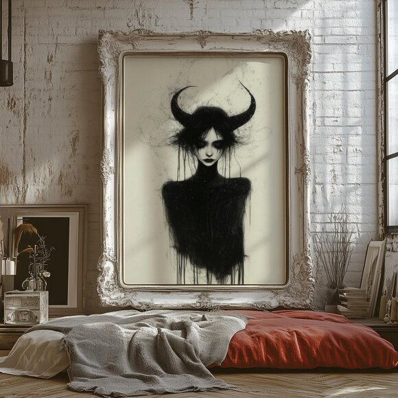 Original Girl With Horns Art Print + Digital Copy, Paint Drip Sketch - Picture 5 of 8